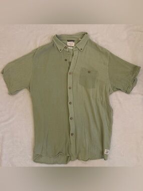 Weatherproof Vintage Sage Short-Sleeve Cotton Gauze Button-Down Shirt- L